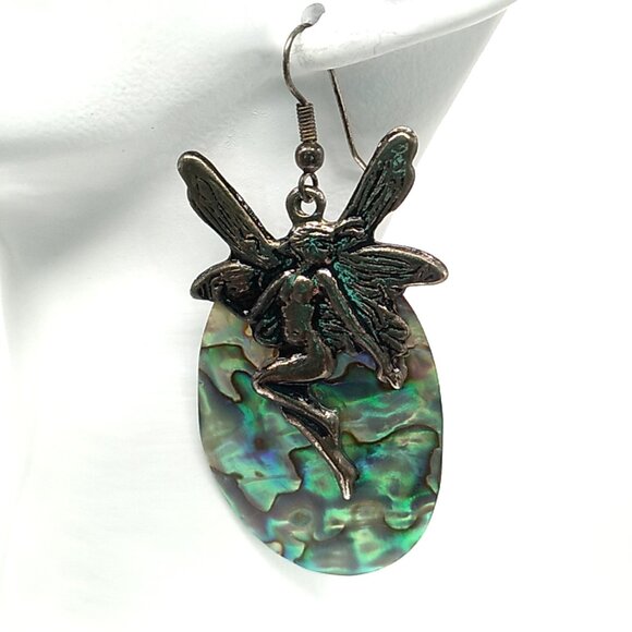 Abalone Shell Fairy Design Dangle Earrings Unique - Picture 9 of 12